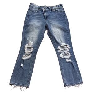 Altar’d State Distressed Straight Leg Cropped Ankle Jeans Size 28 Stretch Denim